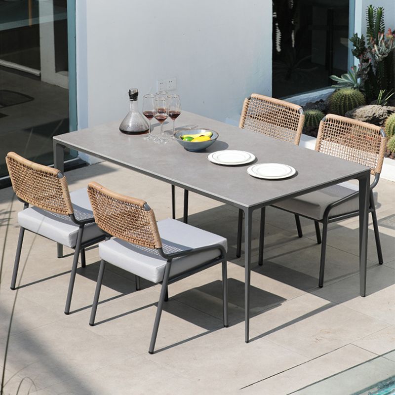 Metal Industrial Dining Table Gray Water Resistant Patio Table