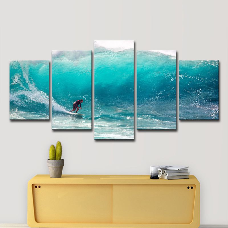 Tropics Big-Wave Surfing Wall Art Blue Boys Bedroom Wall Decor, Multi-Piece