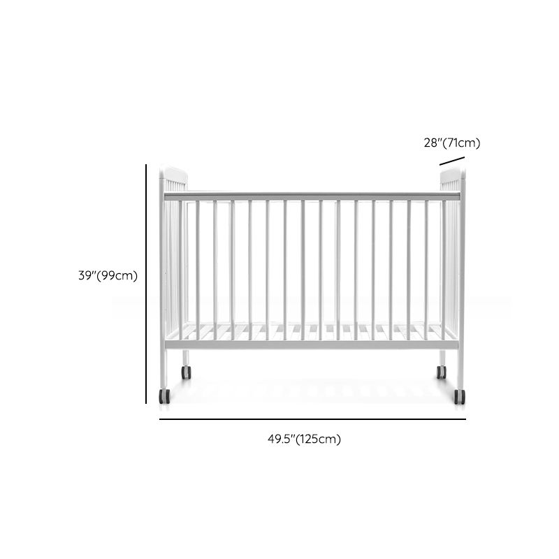 Nordic Style Solid Wood Crib White 5-In-1 Convertible Crib with Casters