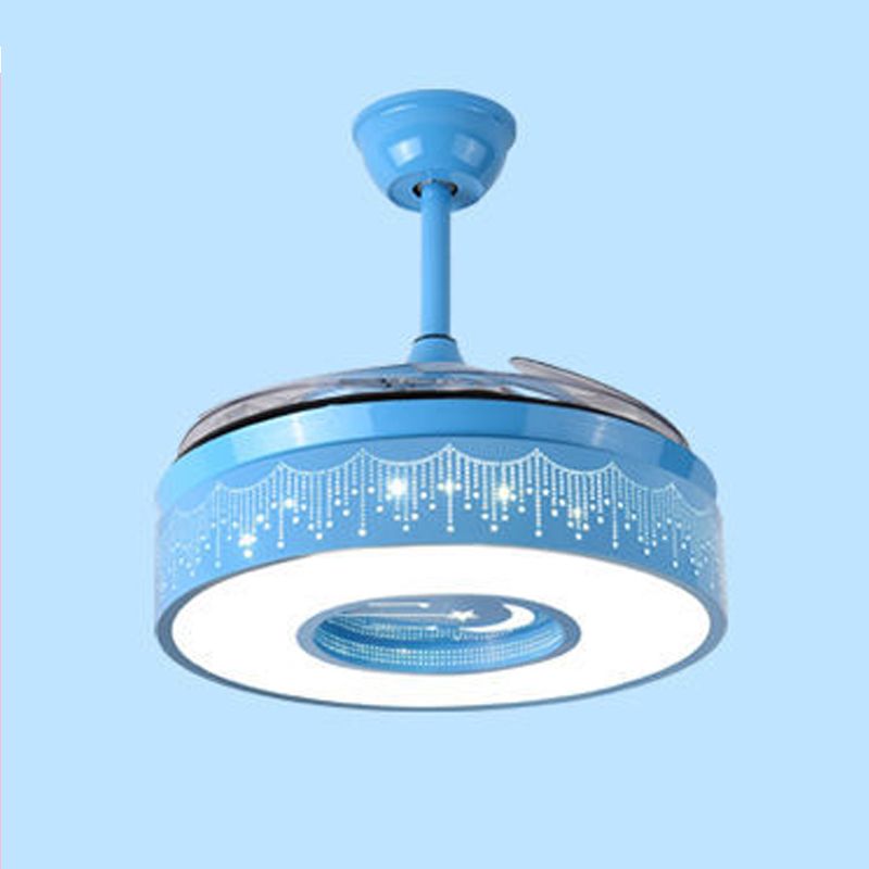 Cartoon Style Ceiling Fan Lamp Cylinder Shape LED Ceiling Fan Light for Children's Room