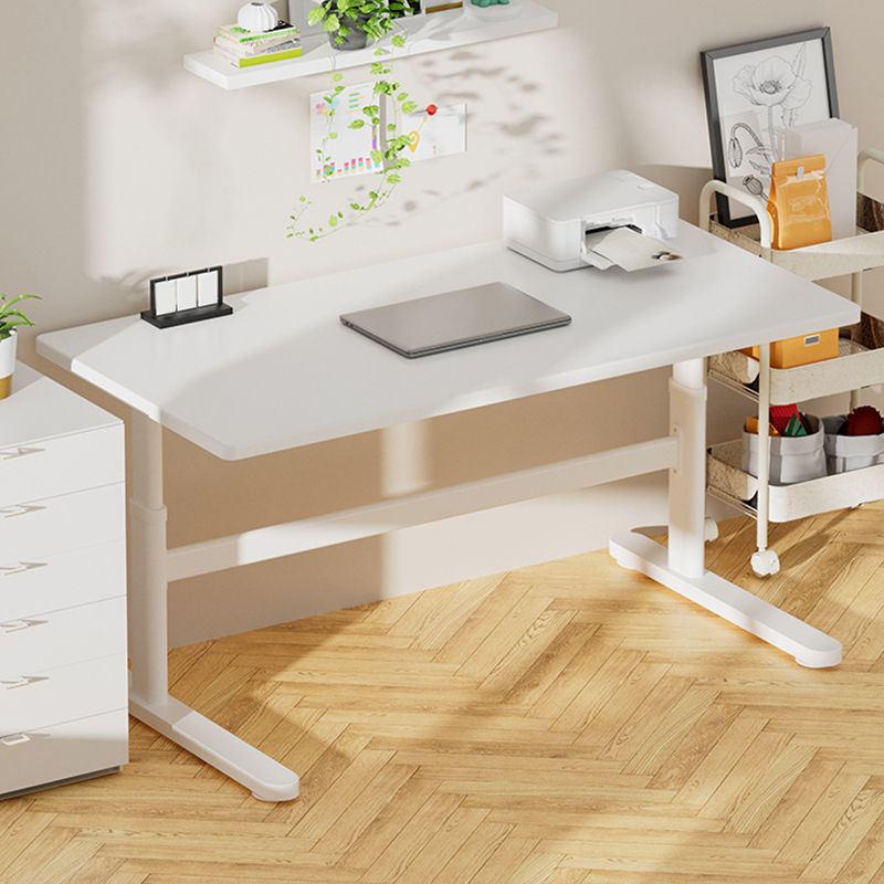 Contemporary Adjustable Height Writing Desk White T-shape Base Office Desk