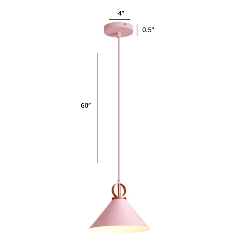 Iluminación colgante en forma de cono Luz de suspensión de una sola bulbo de metal nórdico para comedor
