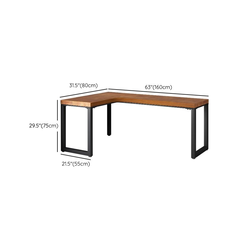 Industrial Solid Wood Writing Desk L-Shape Office Desk with Metal Legs