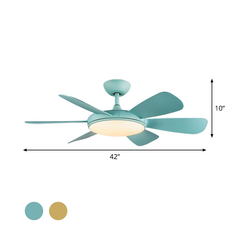 Bleu / bois LED Plafond Fan Lampe de lampe moderniste acrylique rond 6 lames semi-flushmount, 42 "W