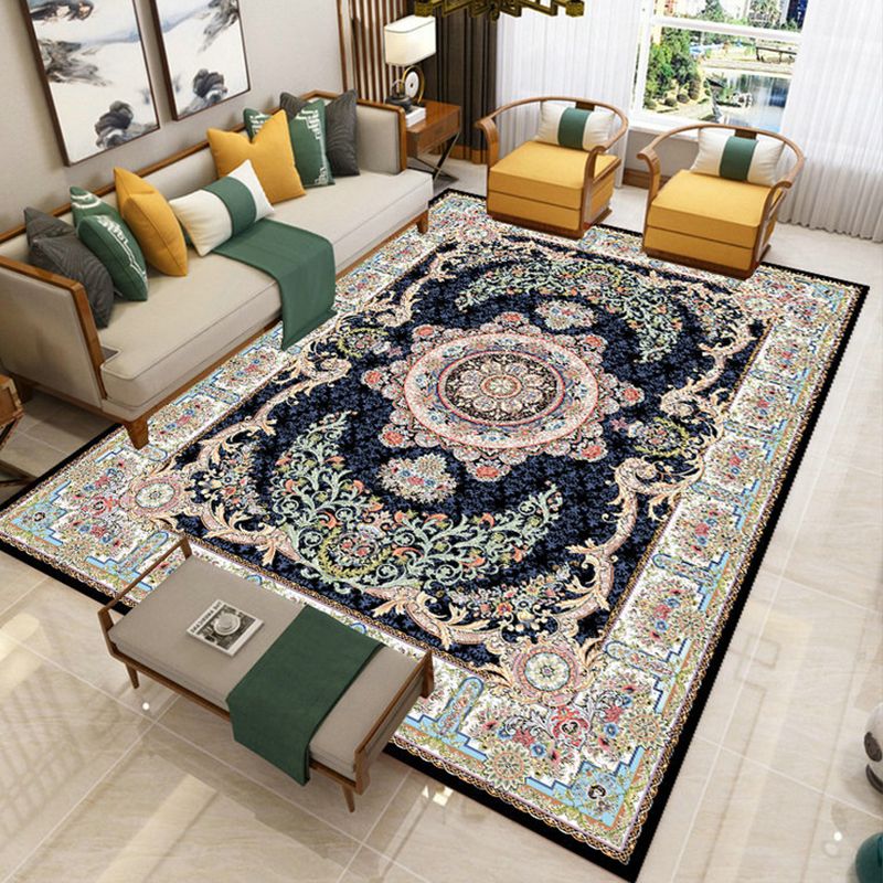 Classic Area Rug Antique Floral Design Rug Polyester Anti-Slip Backing Carpet for Home Decor