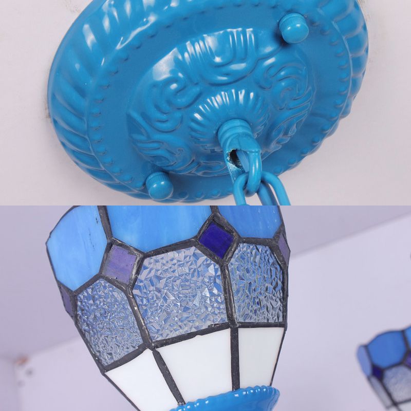 6/8 Lights Blue Pendant Lighting Nautical Tiffany Stained Glass Indoor Chandelier Light with 12" Chain