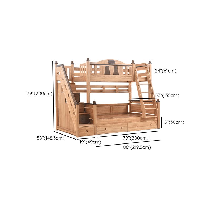 Solid Wood Bunk Bed Mid-Century Modern Storage Gender Neutral Kids Bed