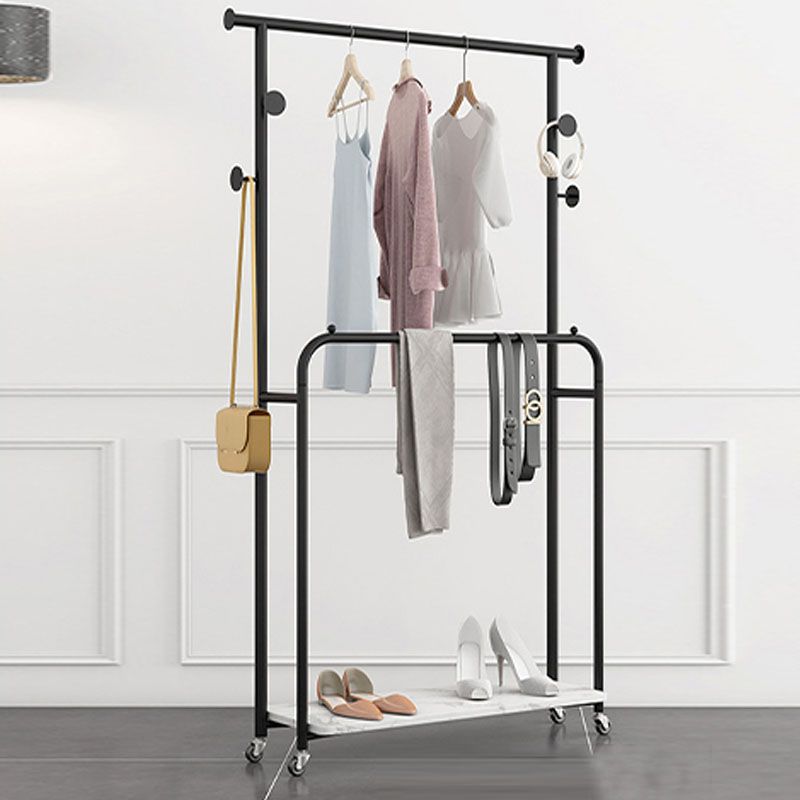 Luxurious Metallic Coat Hanger Free Standing Hooks Design Coat Rack with Universal Wheel