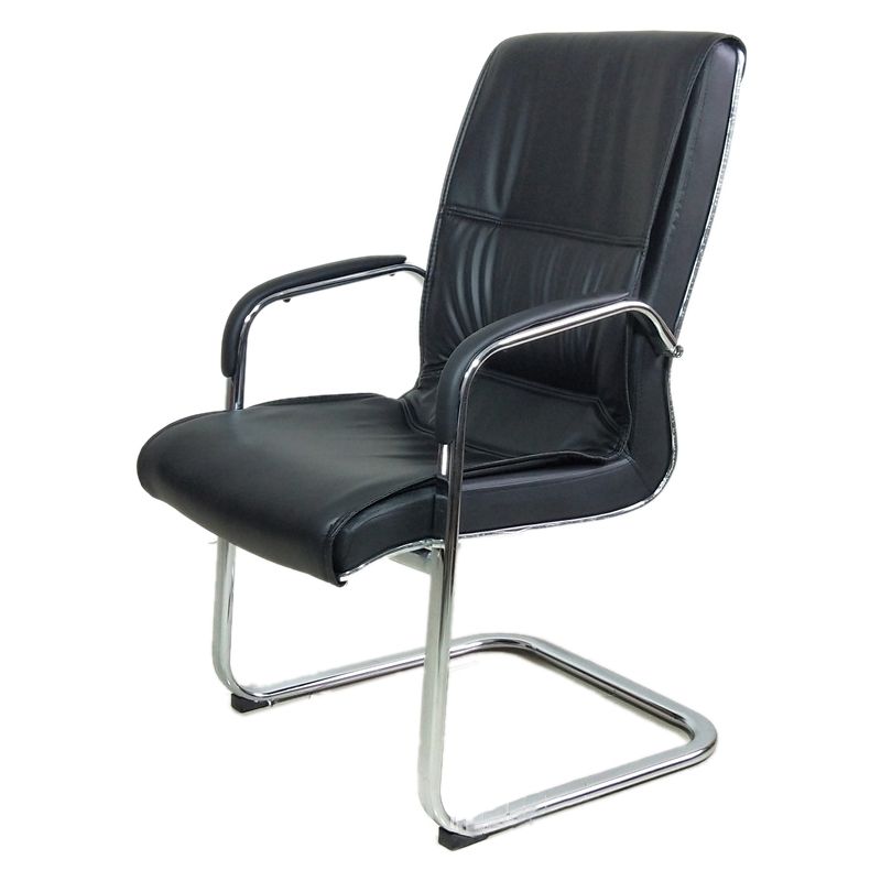 Contemporary Faux Leather Managers Chair Chrome Frame No Wheels Office Chair