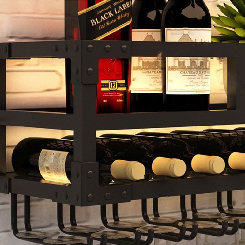 Modern Wall Mounted Wine Bottle & Glass Rack Iron Horizontal Wine Shelf