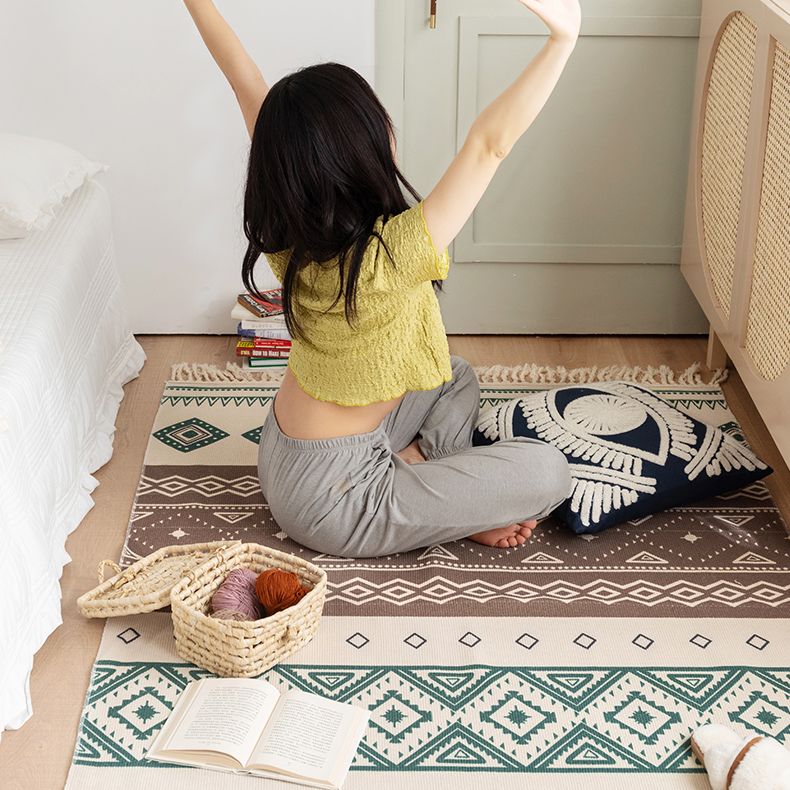 Klassischer Stammesmuster Teppich Dekorativen Indianer Teppich mit Fransen Baumwollmischungsfleck -Widerstands -Teppich für Wohnzimmer