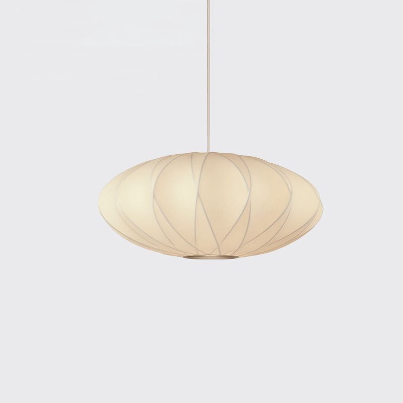 Minimalist Pendant Ceiling Light White Lantern Hanging Light Fixture with Fabric Shade