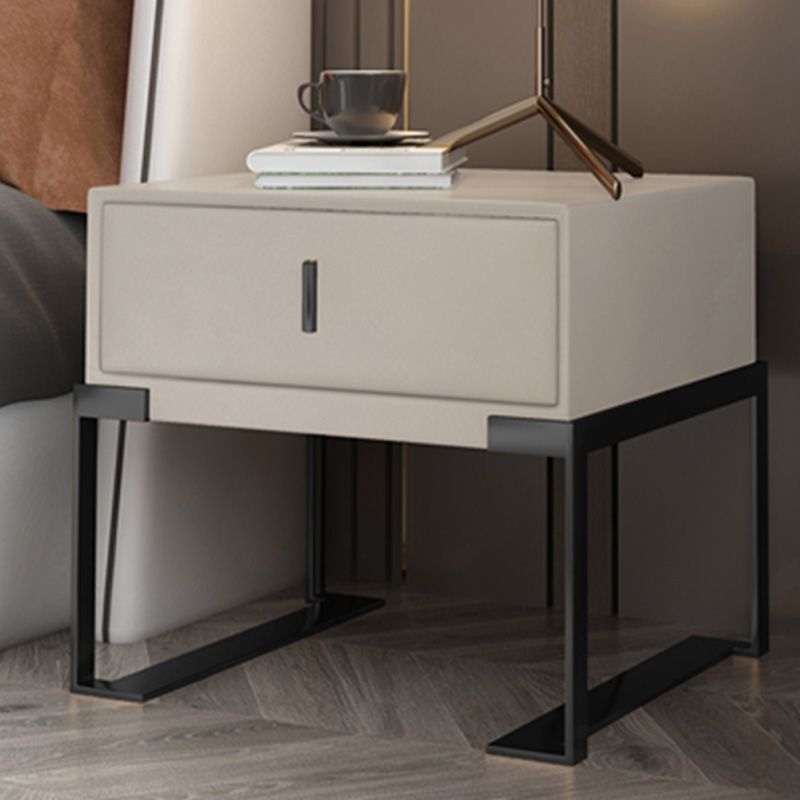 Leather 1 Drawer Nightstand Contemporary Night Table with Metal Legs