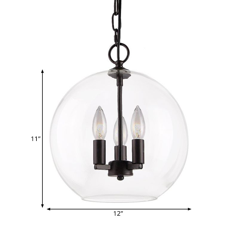 3 Lights Ceiling Light Fixture Rustic Bubble Shade Clear Glass Pendant Chandelier in Black