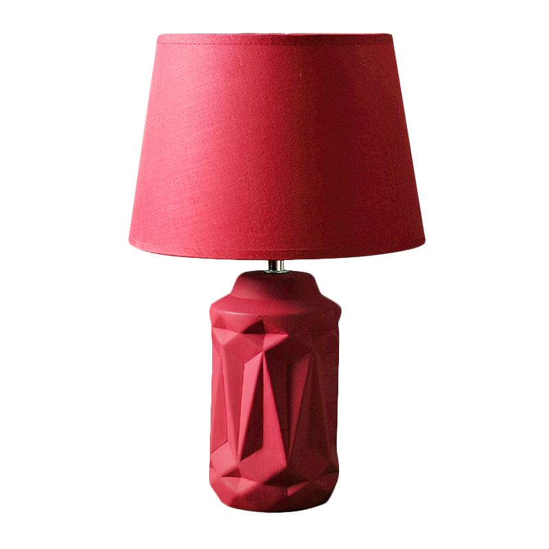 Ceramic Red Night Table Light Geometric-Cut Cylinder Single Minimalistic Nightstand Lamp