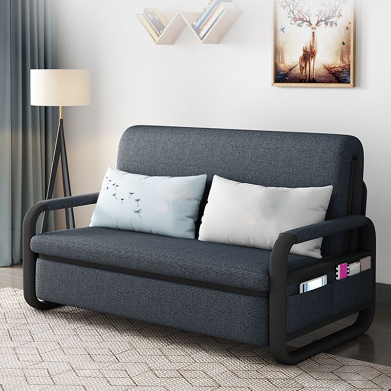 Contemporary Cotton Blend Square Arm Sofa Bed with Storage in Grey