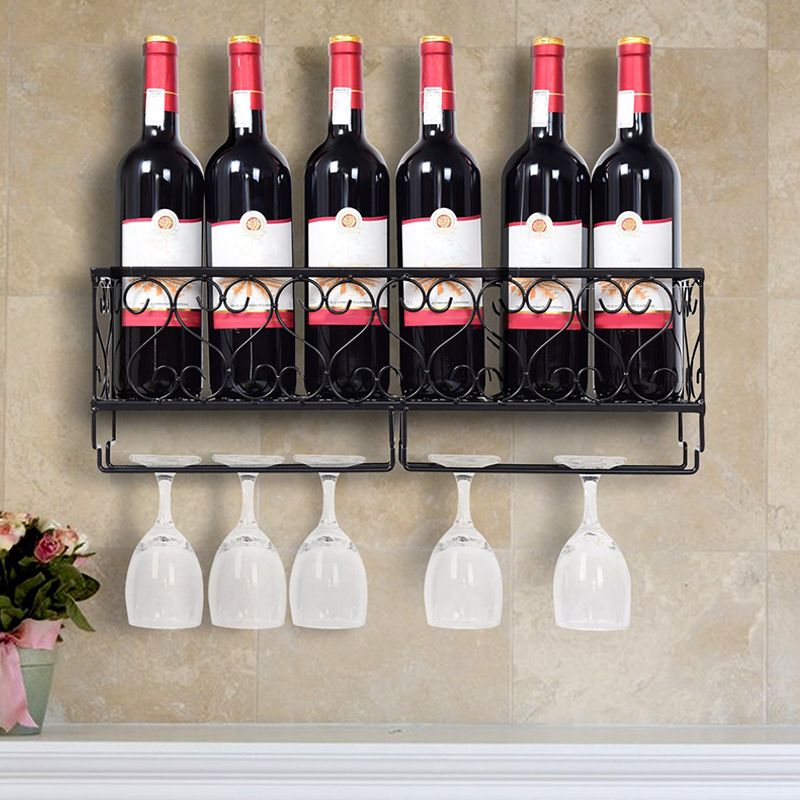 Metal Modern Wine Shelf Wall Mounted Stemware Holder Wine Holder with Shelf