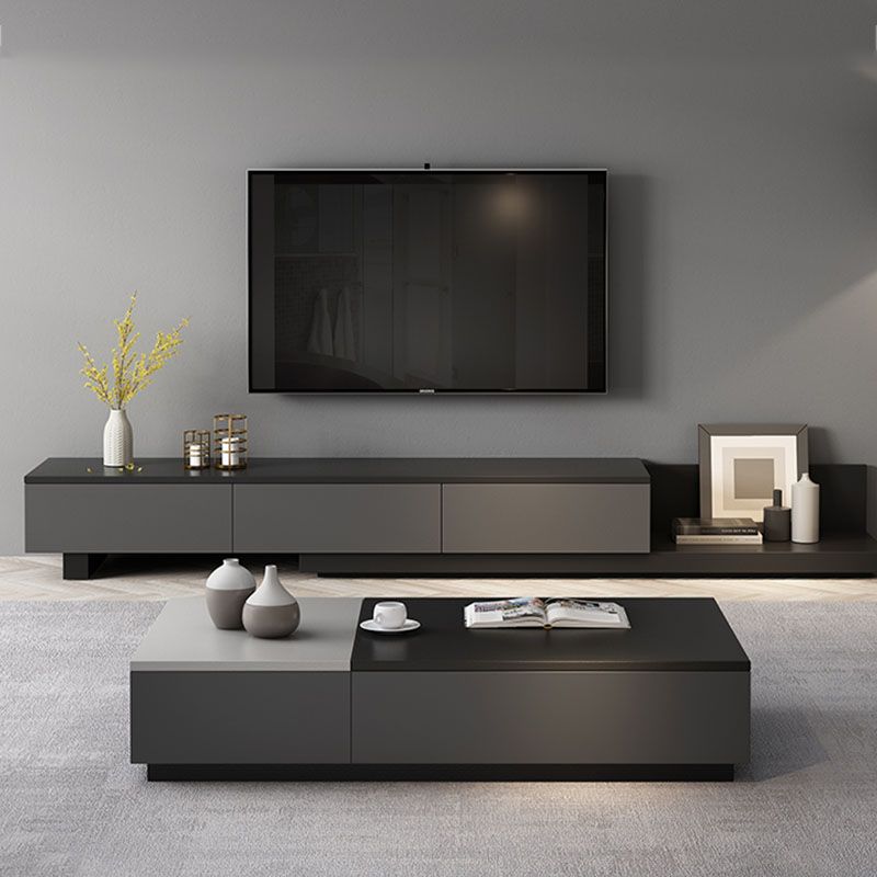 Contemporary TV Stand Console , 3 - Drawers Sliding TV Stand in Black / White