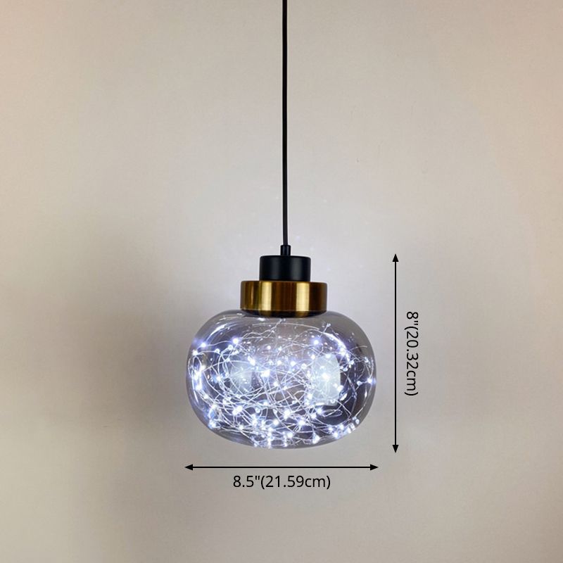 Glass Jar Pendant Light Fixture Modern Brass Finish Ceiling Hang Lamp with LED String