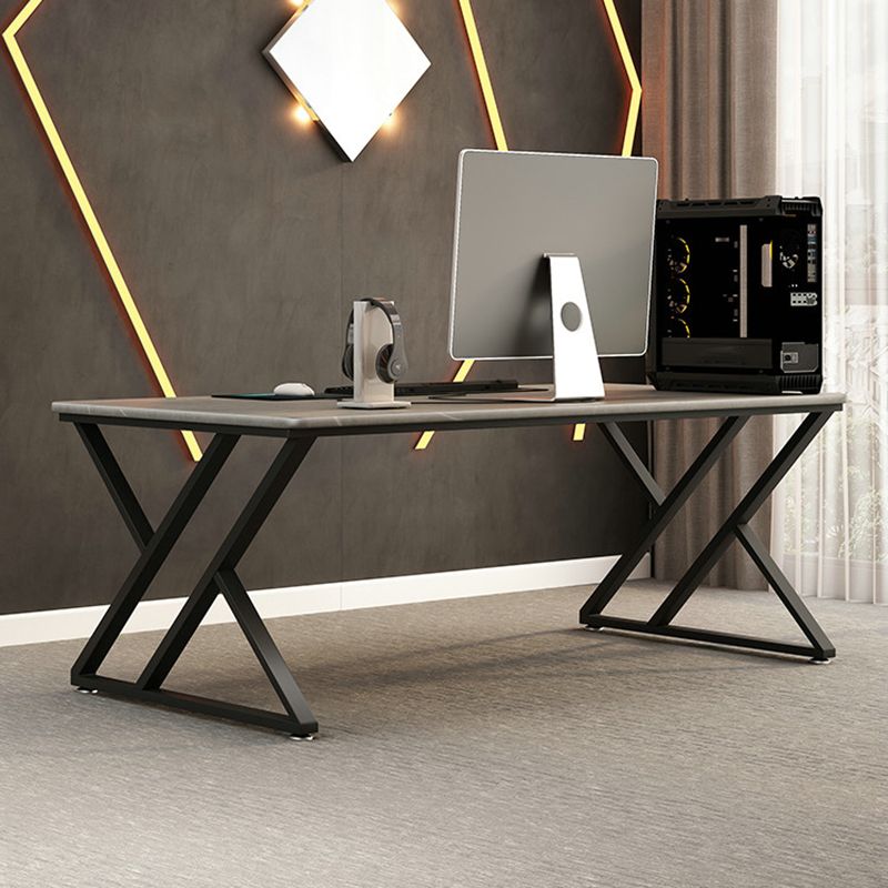 Industrial Grey Rectangular Writing Desk Bedroom Office Desk with Metal Legs