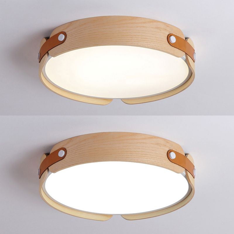 Modern Single Beige Flush Mount Lighting Wooden Ceiling Light for Living Room