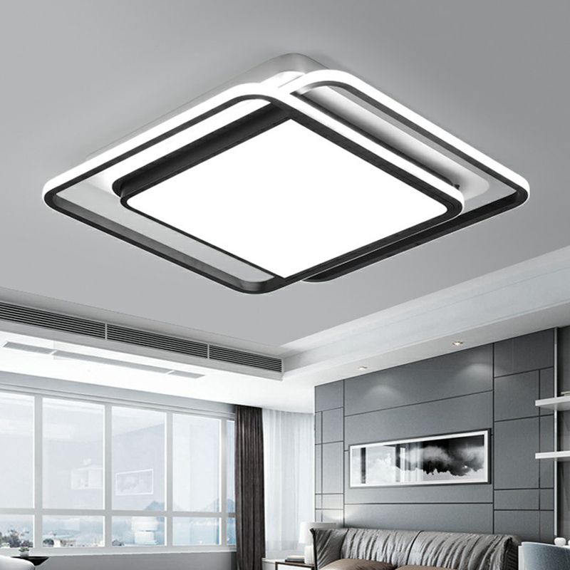 Square LED Ceiling Mounted Fixture Nordic Acrylic Bedroom Flush Mount Lighting in Black