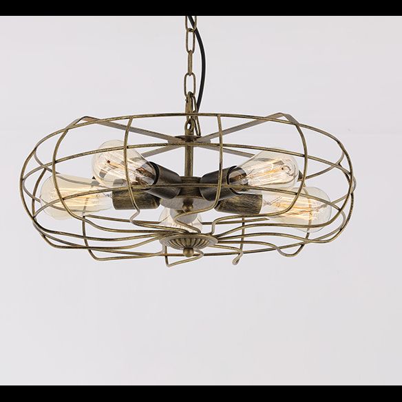 Metal Antique Brass Ceiling Chandelier Pendant Caged Industrial Hanging Chandelier