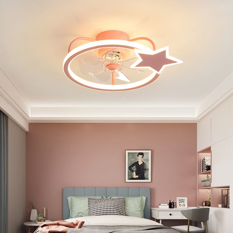 Éclairage de ventilateur de plafond circulaire rose dessin animé en acrylique LED semi-chasse monture pour la chambre pour enfants