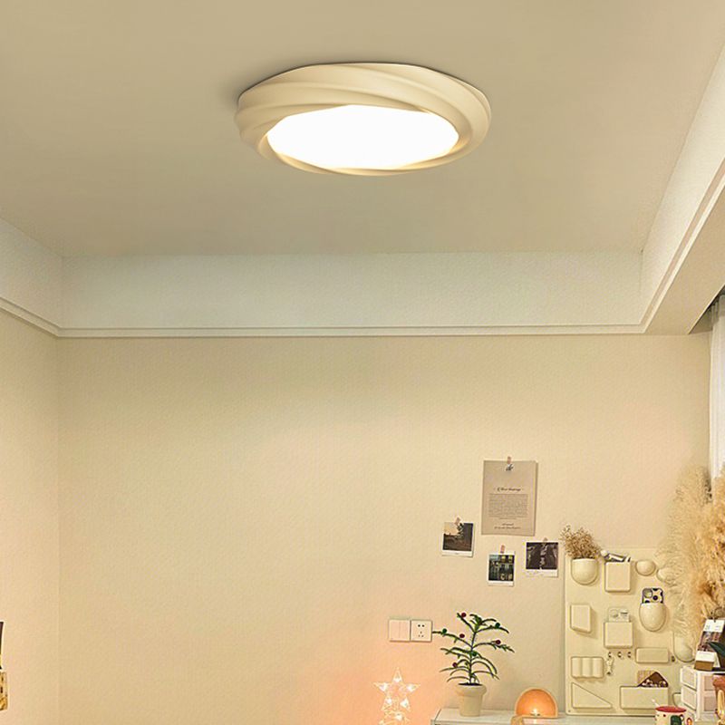 Nordic Style Round Flush Mount Ceiling Light Fixture with Resin for Bedroom