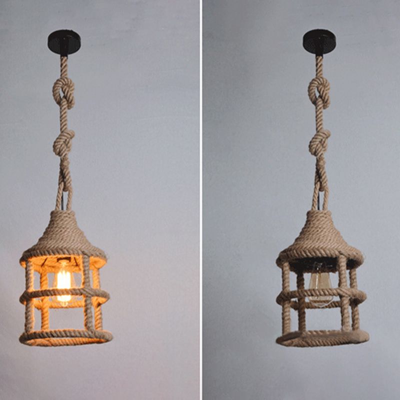 Touw beige hanglampverlichting armatuur gearceerde industriële stijl hanglamp met een hanglamp