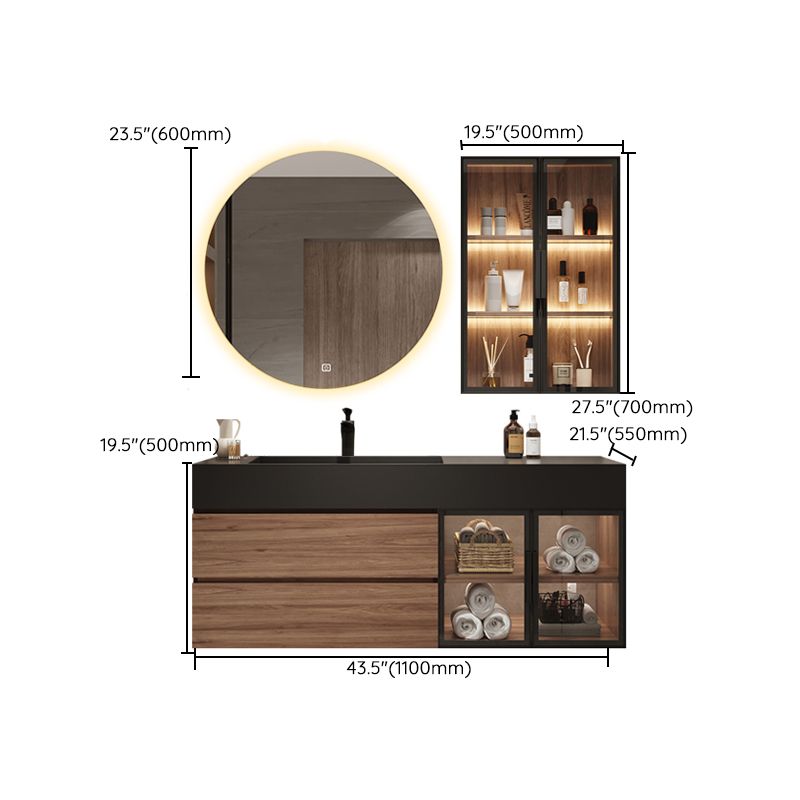 Waterproof Vanity Single Sink Drawers Wood Frame Wall-Mounted Vanity with Mirror