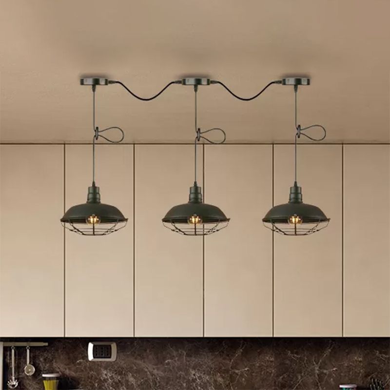 Barn Metallic Hanging Light Industrial Style 3/5 Lights Kitchen Hanglamp met draadkooi in zwarte afwerking