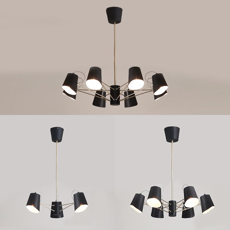 3/6/8 Lights Bucket Chandelier Light Contemporary Metal Black Pendant Light Fixture for Living Room