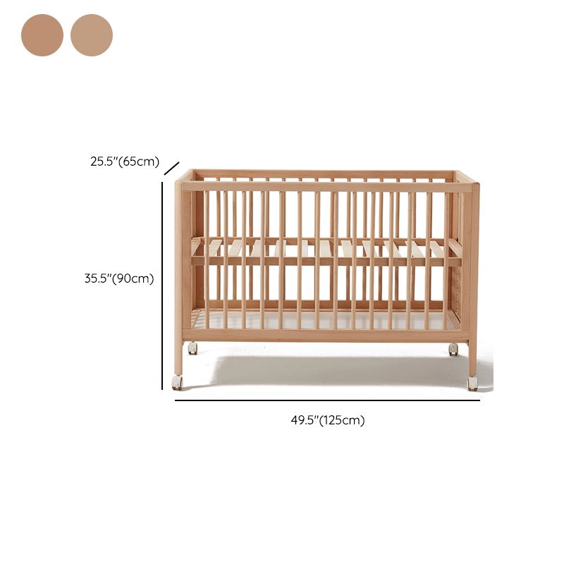 Farmhouse Style Portable Natural Wooden Baby Crib with Wheels