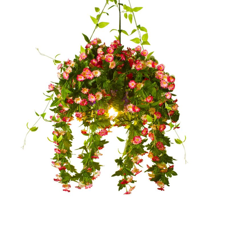 Warehouse Flower Basket Drop Lamp 1 Light Iron Hanging Pendant Light in Black with Wire Cage for Restaurant