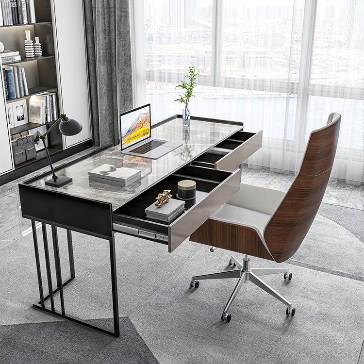 Curved Work Table Home Office Modern Sintered Stone Writing Desk