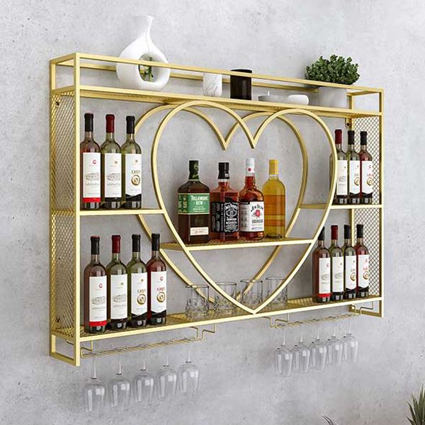 Wall Mounted Wine Rack Iron Wine Bottle & Glass Rack without Light