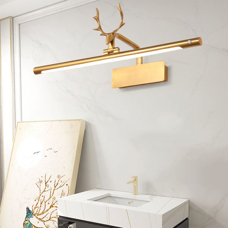 Modern Minimalist Style Cylinder Wall Mounted Light Fixture Copper Flush Mount Wall Sconce with Antlers for Bathroom