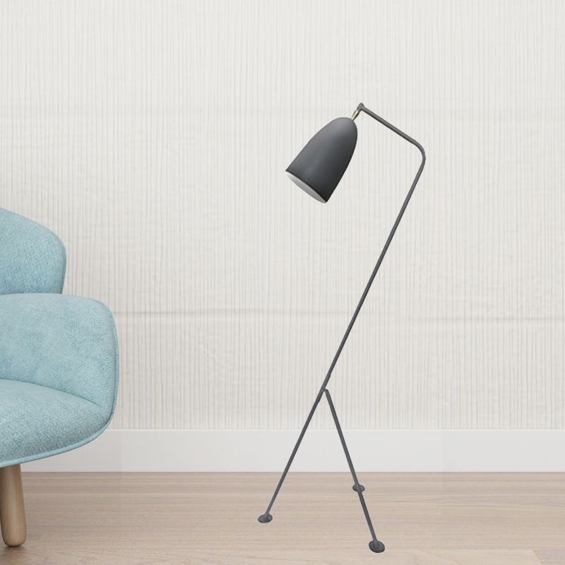 Tripod Floor Light with Bell Shade Modern Style Metallic 1 Light Black/White Floor Lamp for Bedroom