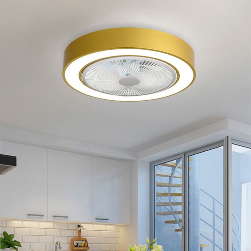 Macaron Drum Ceiling Fan Light Fixture Acrylic Living Room LED Semi Flush Light with Remote