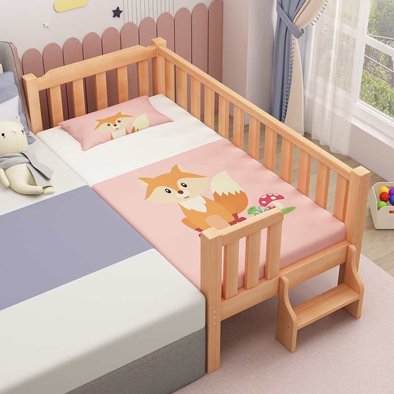 Contemporary Nursery Crib with Guardrail in Natural Beech Wood