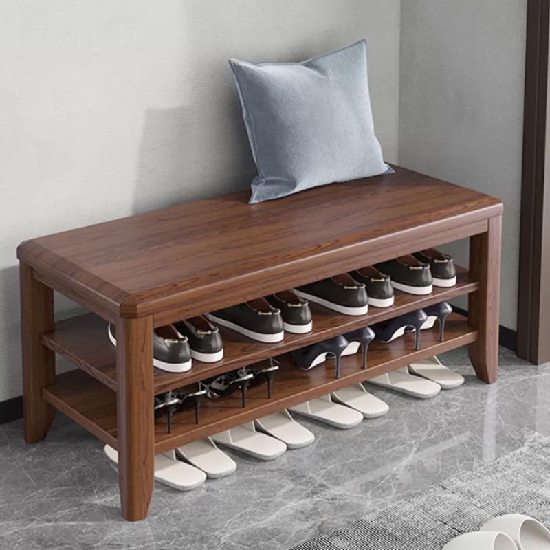 Rectangle 11.8" Wide Entryway Bench with Storage Solid Wood Seating Bench in Rubberwood