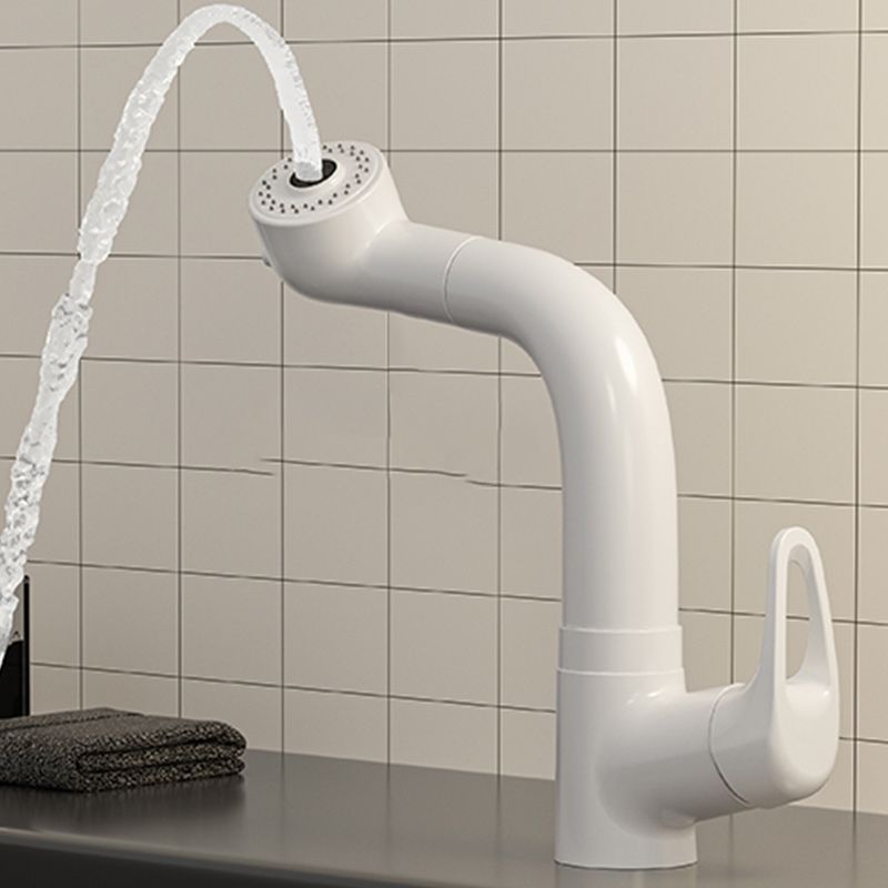 Vessel Sink Bathroom Faucet Single-Handle High-Arc White Circular with Pull Out Sprayer