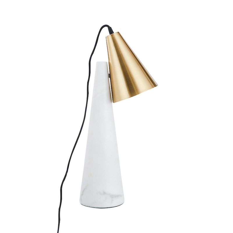 Designer Conical Table Light Marble Single-Bulb Living Room Night Lamp in White/Green and Gold