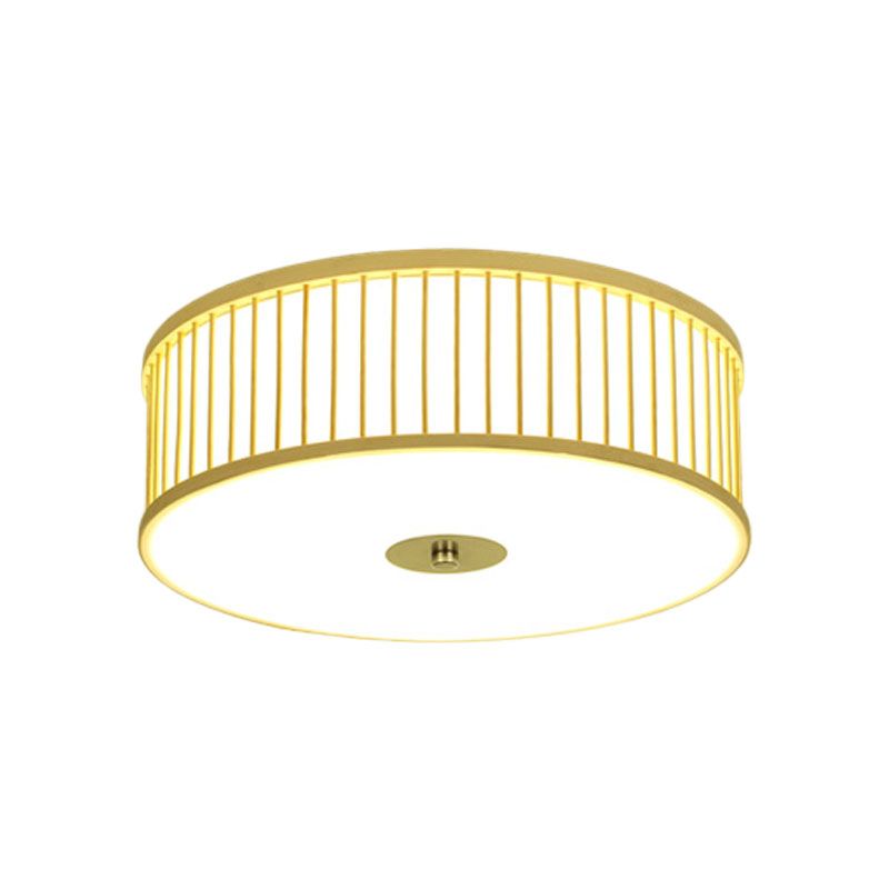 LED Cylinder Flush Mount Japanese Bamboo Ceiling Mounted Light in Beige for Dining Room