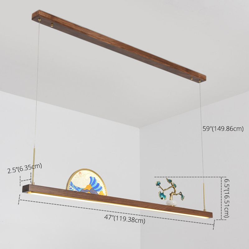 Dark Wood Linear Island Light Artistic Modern LED Suspension Light for Study Room