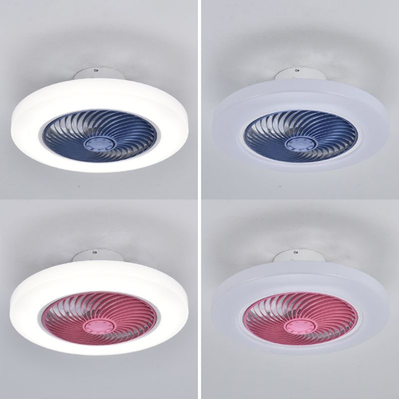 Ventiladores de techo LED blancos acrílicos en montura de lavado circular de hierro de estilo conciso moderno para dormitorio