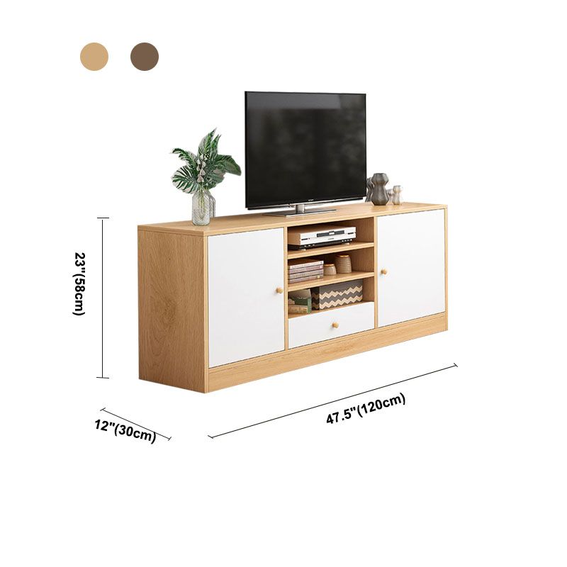 12" D Modern Wooden TV Stand Console Open Storage TV Stand with Drawers and Doors