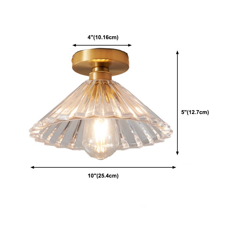 Single Golden Flush Mount Lighting Modernism Glass Shaded Ceiling Light