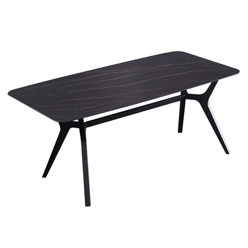 Contemporary Rectangle Dining Table Sintered Stone Dining Table with Black Trestle Base